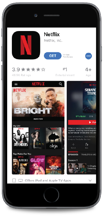 Subscription mobile app example - Netflix app. 